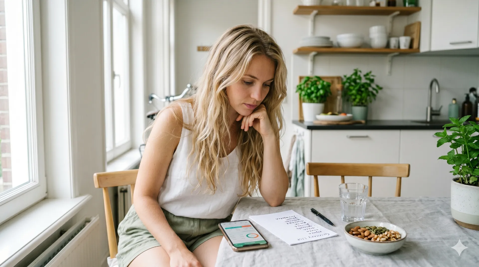 Persoon plant keto dieet weekmenu met boodschappenlijst en app