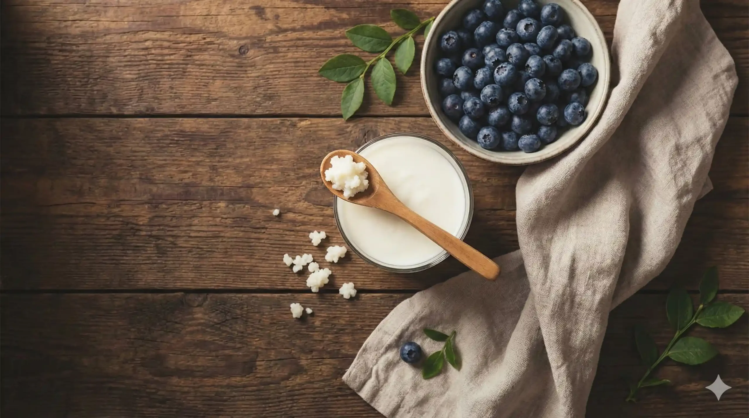 Kefir voedingswaarde - flat lay met kefir en ingredienten