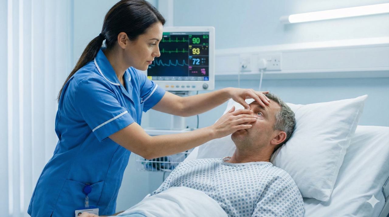 Verpleegkundige meet het bewustzijn van een patiënt met de EMV-score