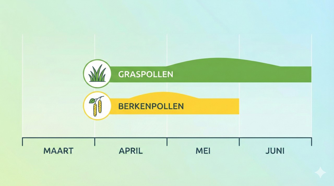 Pollenkalender met hoogtepunten van het hooikoortsseizoen