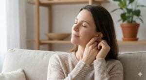 Nervus vagus massage - vrouw masseert haar oor voor ontspanning