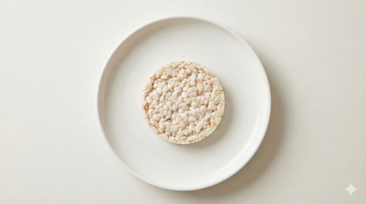 Naturel rijstwafel op wit bord - voedingswaarde per stuk