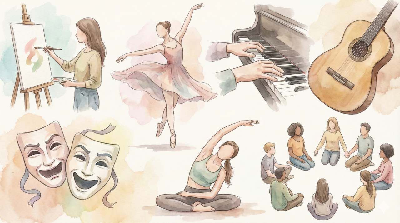 Overzicht van de zeven vormen van vaktherapie in illustratiestijl