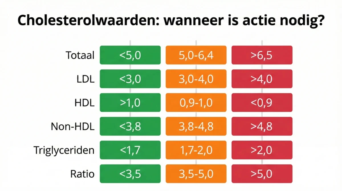 Cholesterol normaalwaarden tabel groen oranje rood overzicht