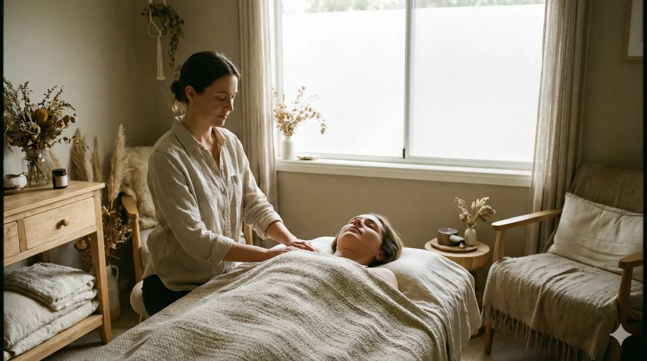 Haptonomie behandeling met aanraking op behandelbank