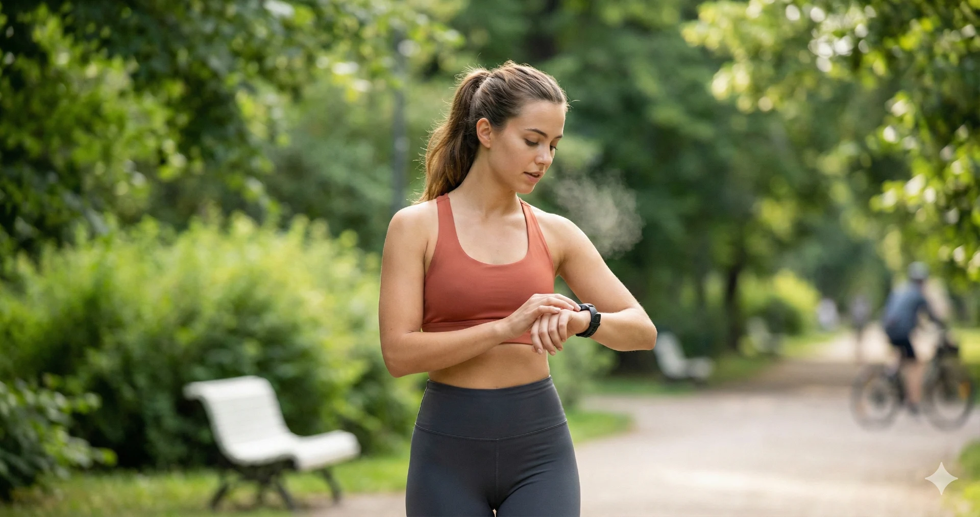 Hartslagzones berekenen: vrouw controleert hartslag op sporthorloge tijdens hardlopen