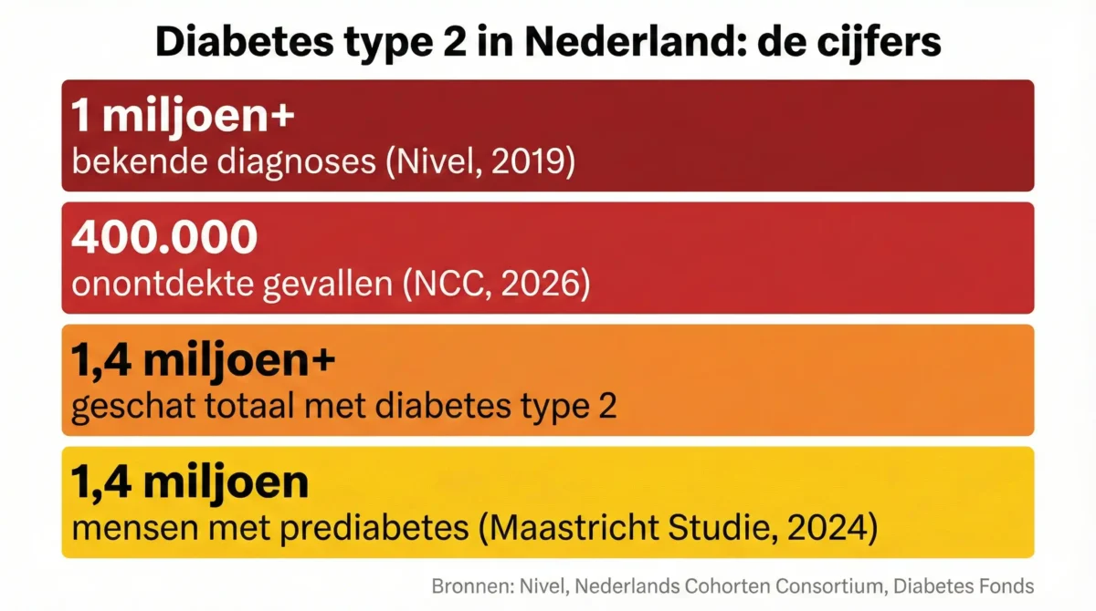Diabetes type 2 in Nederland in cijfers - onontdekte diabetes infographic
