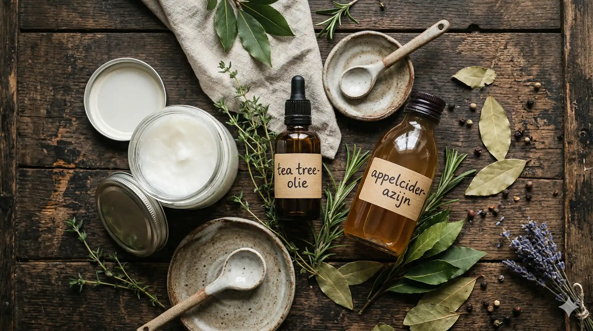 tea tree olie kokosolie appelazijn jeukende hoofdhuid huismiddelen