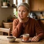 Kiespijn oma weet raad: vrouw houdt hand tegen wang in keuken met kruidnagels