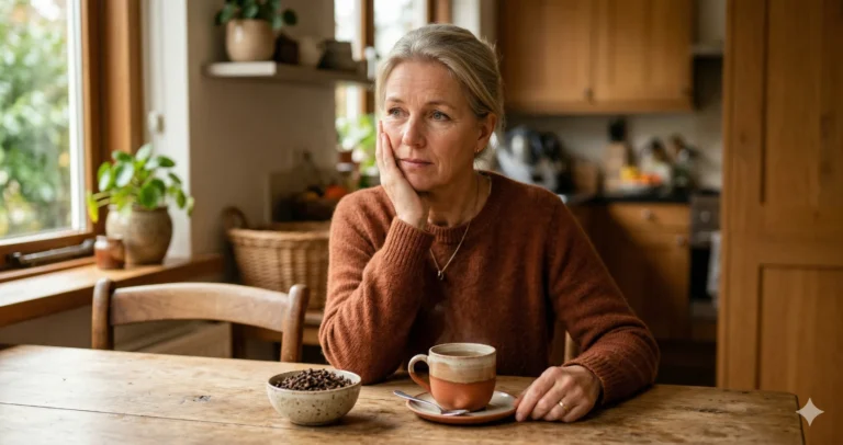 Kiespijn oma weet raad: vrouw houdt hand tegen wang in keuken met kruidnagels