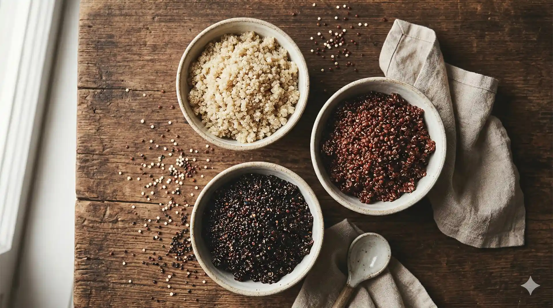 Kom gekookte quinoa met verse kruiden, avocado en tomaat