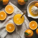 Sinaasappelsap gezond: versgeperst sap naast hele sinaasappels