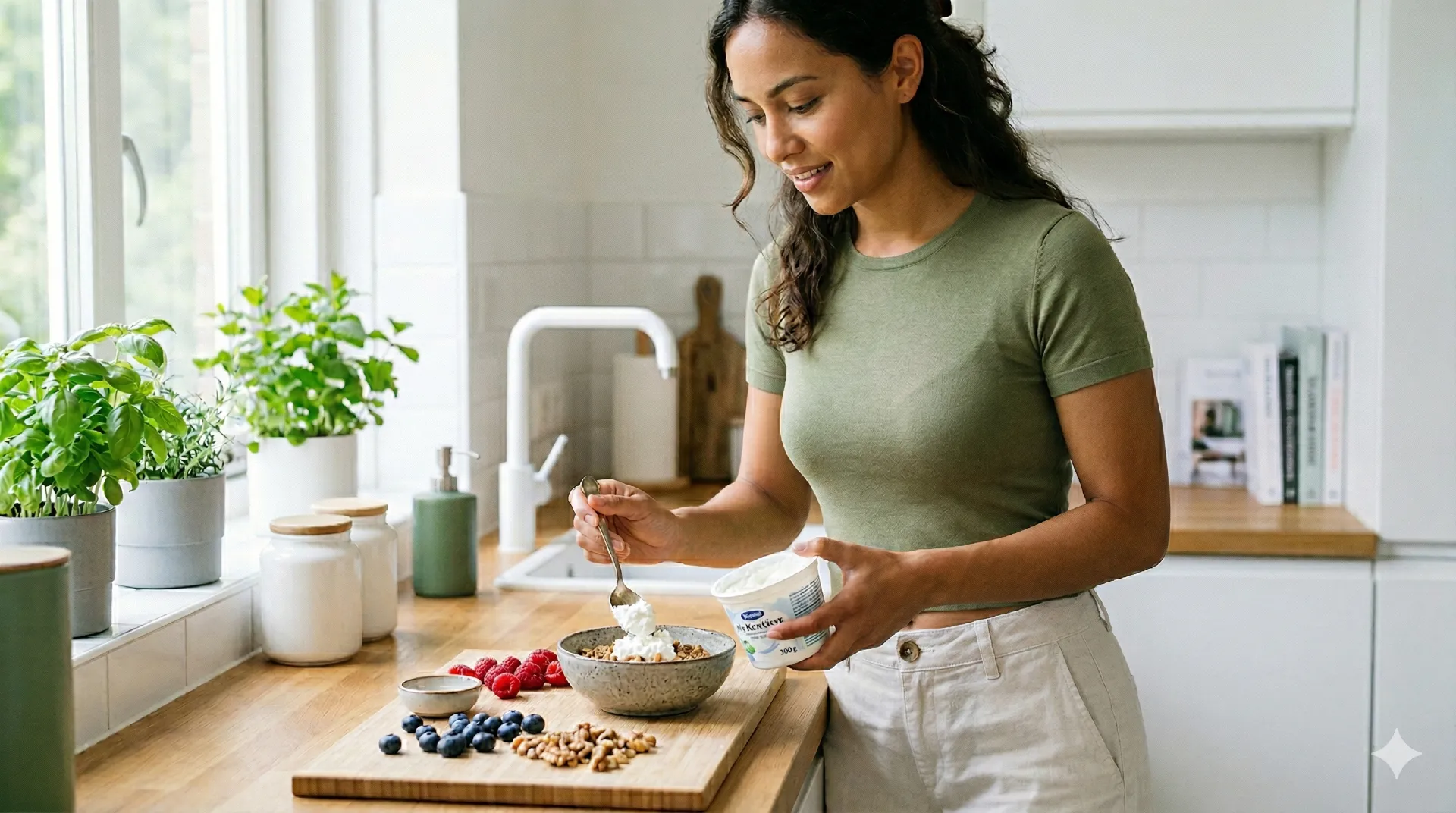 Cottage cheese als ontbijt met fruit en noten