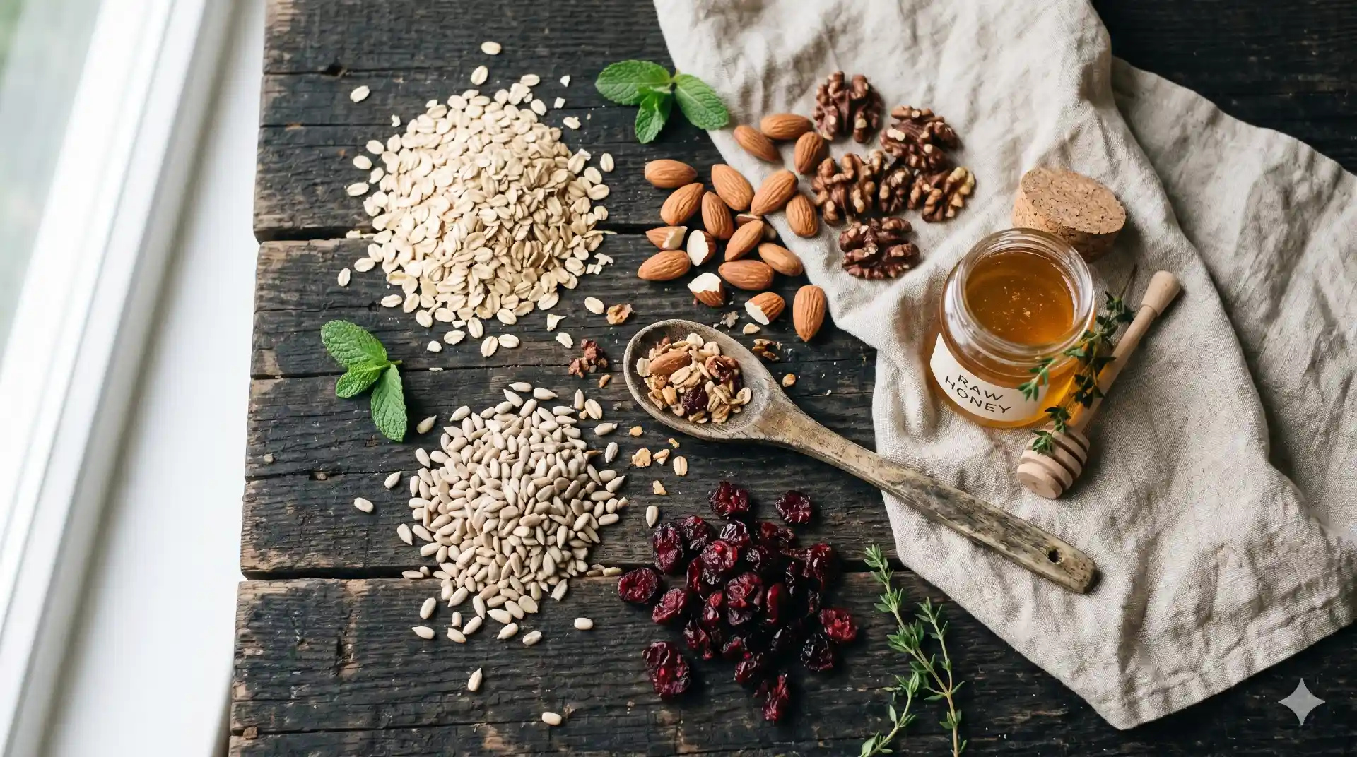 Granola met amandelen, zaden en havervlokken