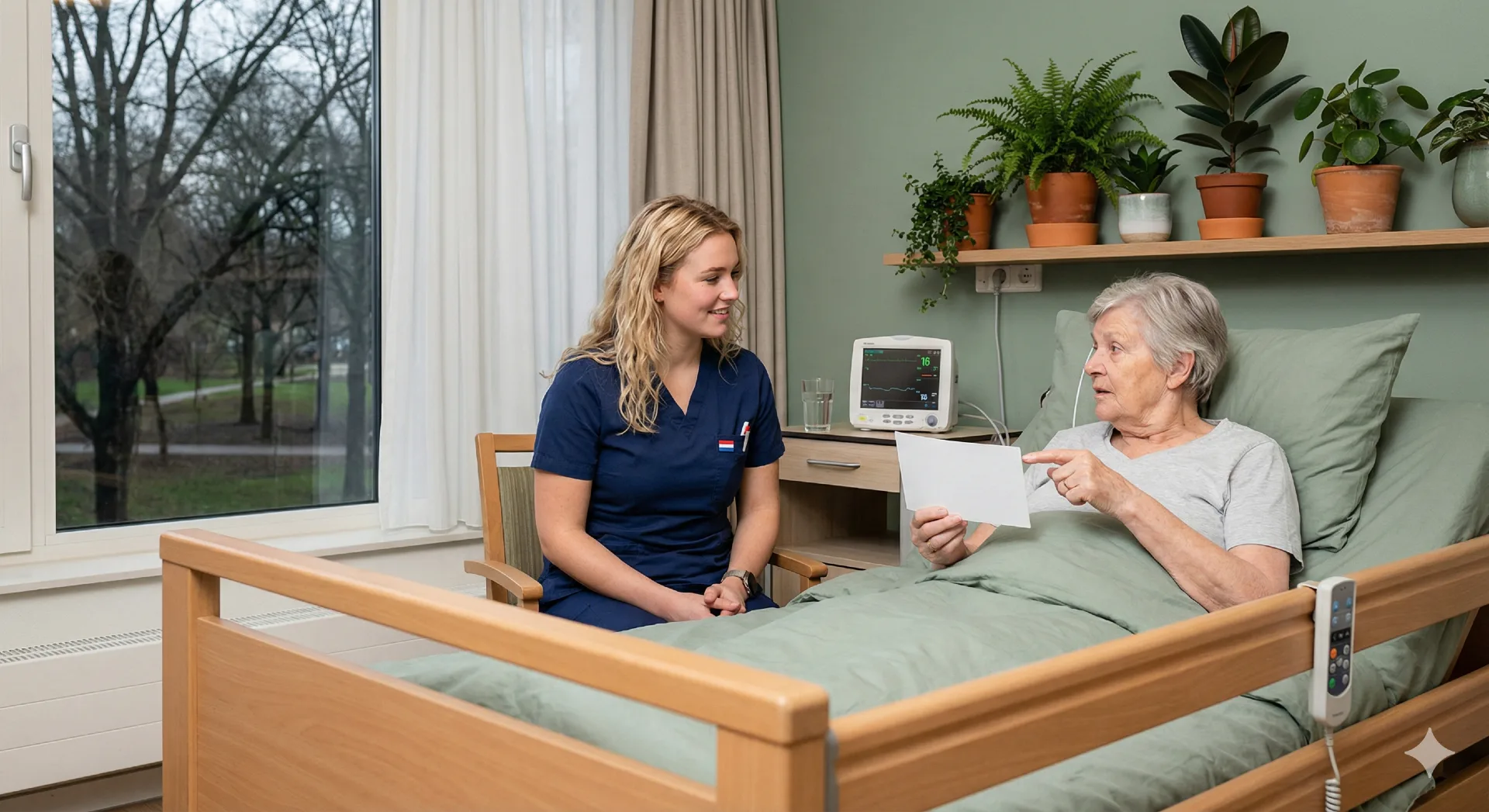 NRS pijnscore afnemen bij patiënt in ziekenhuiskamer