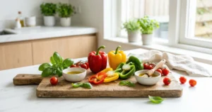 Paprika gezond rode gele groene paprika op snijplank