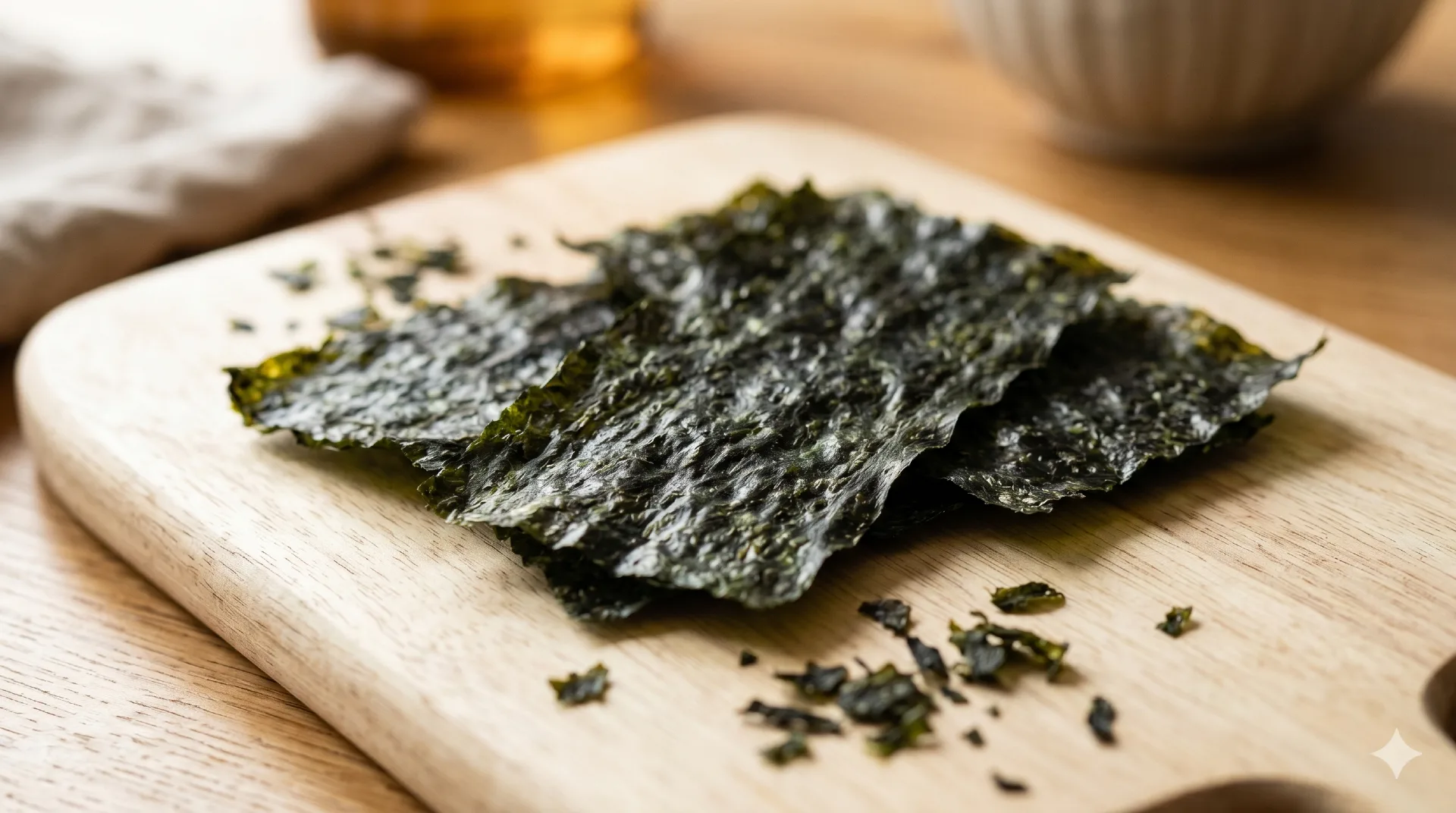 Gedroogd zeewier gezond close-up met mineraalrijke textuur