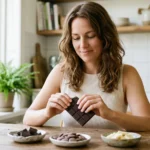 Welke chocola is gezond — vrouw kiest pure chocolade boven melk