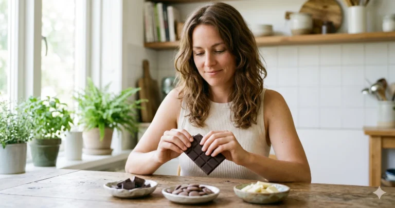 Welke chocola is gezond — vrouw kiest pure chocolade boven melk
