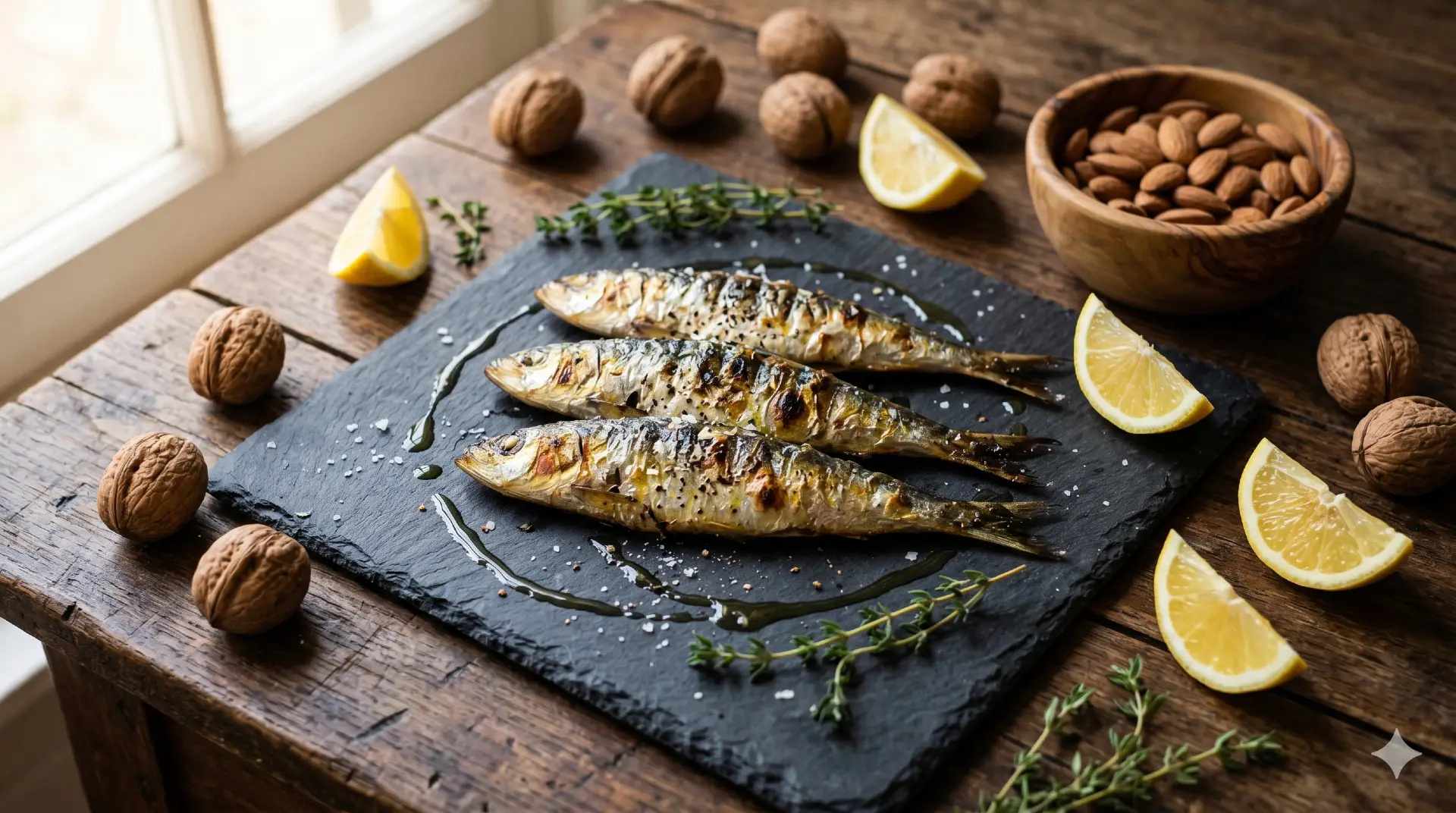 Sardines, walnoten en amandelen als bron van onverzadigde vetzuren in mediterraan dieet