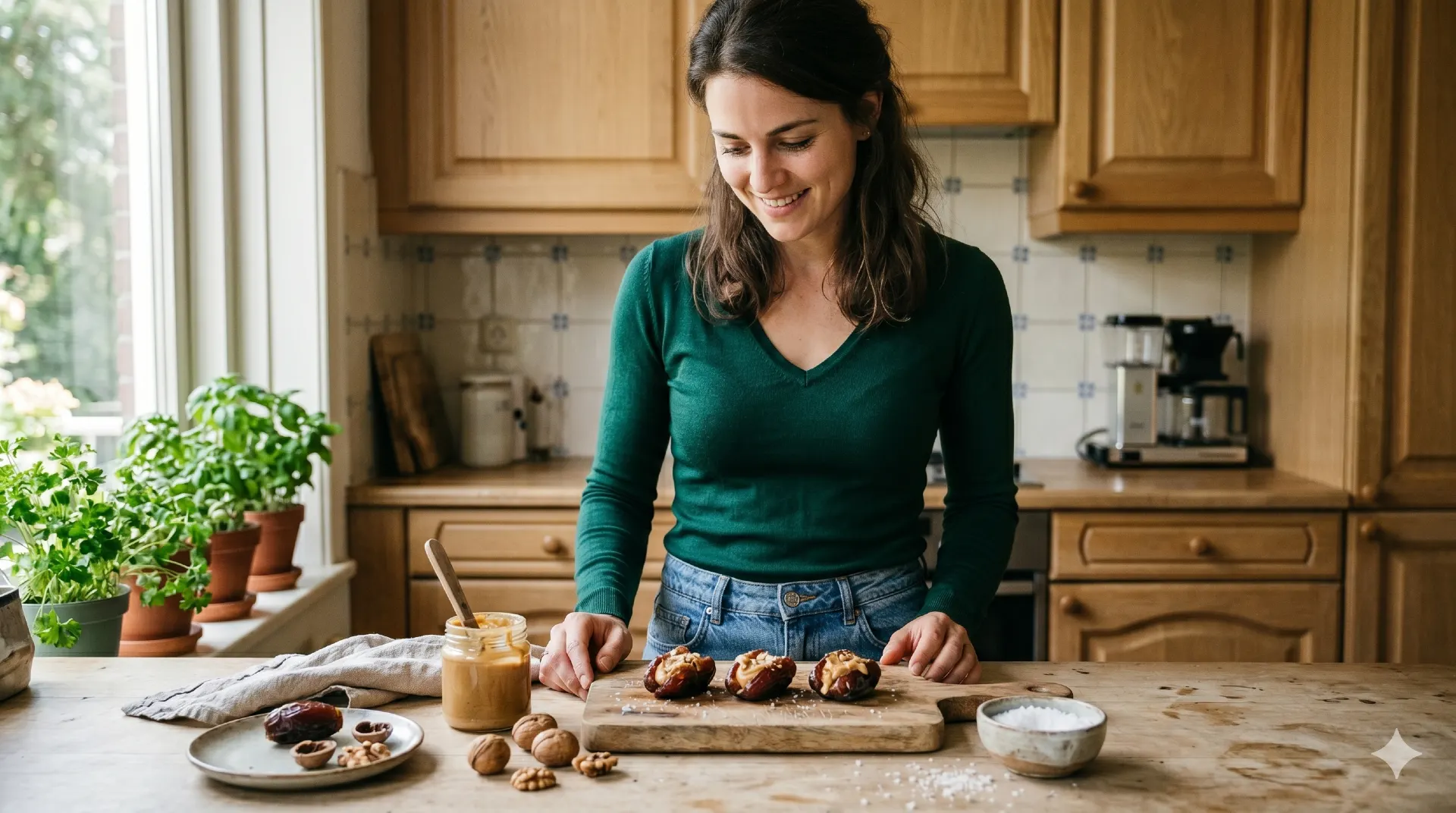 Zelf gezond snoep maken: medjoul dadels gevuld met pindakaas
